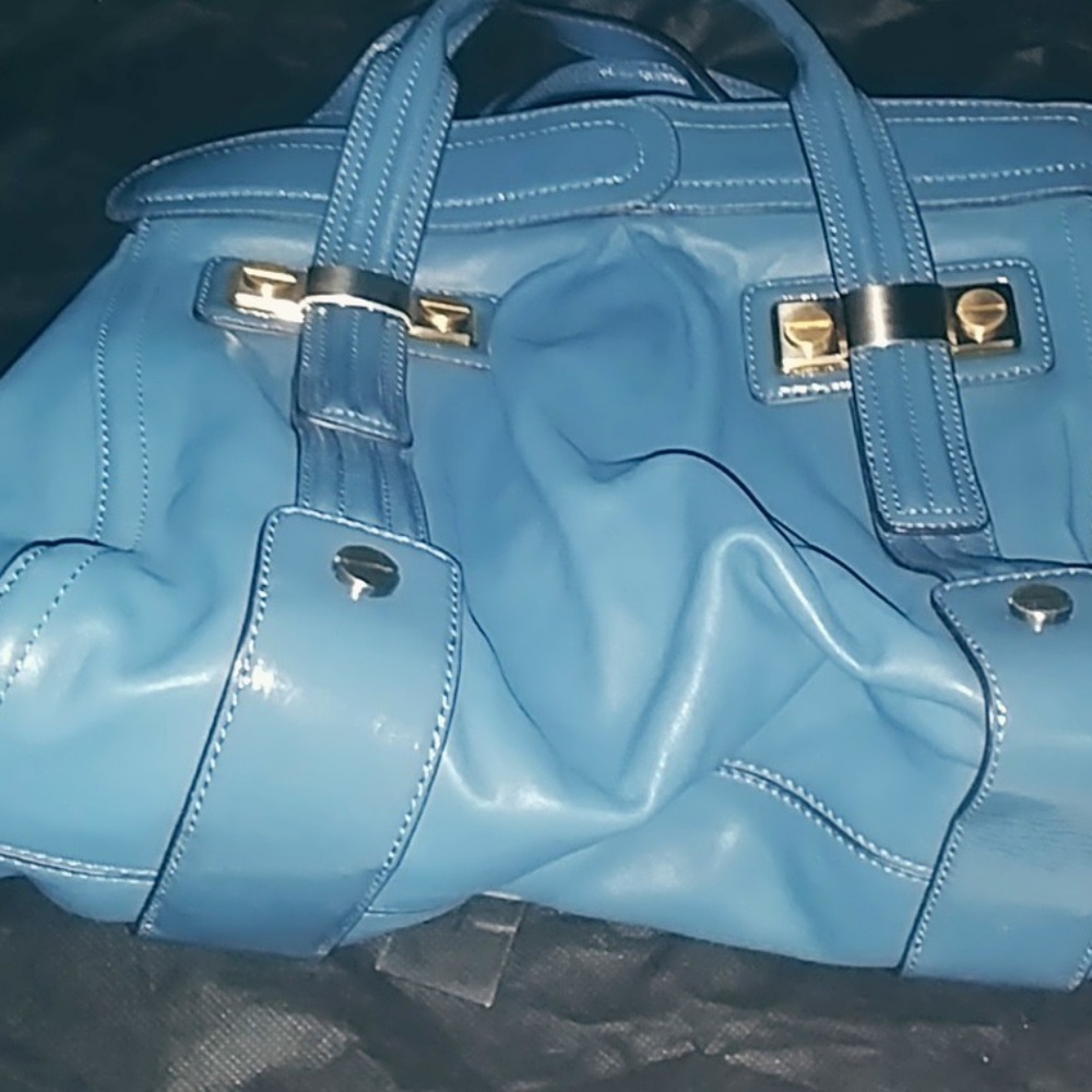 B. Makowsky Blue Leather Satchel Bag - Picture 8 of 8
